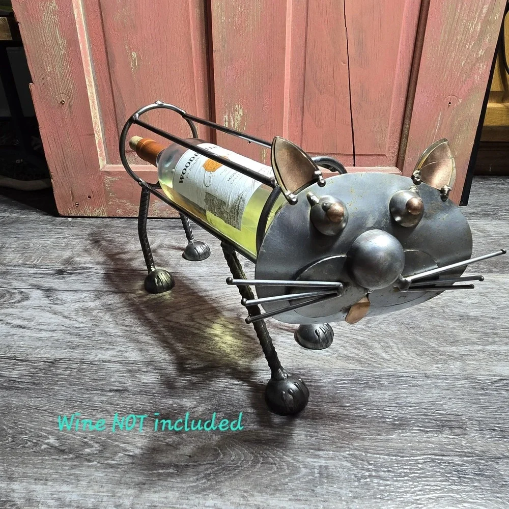 Metal‎ Art Wine Bottle Holder Cat Freestanding Kitten Four Legs Unique No Tail